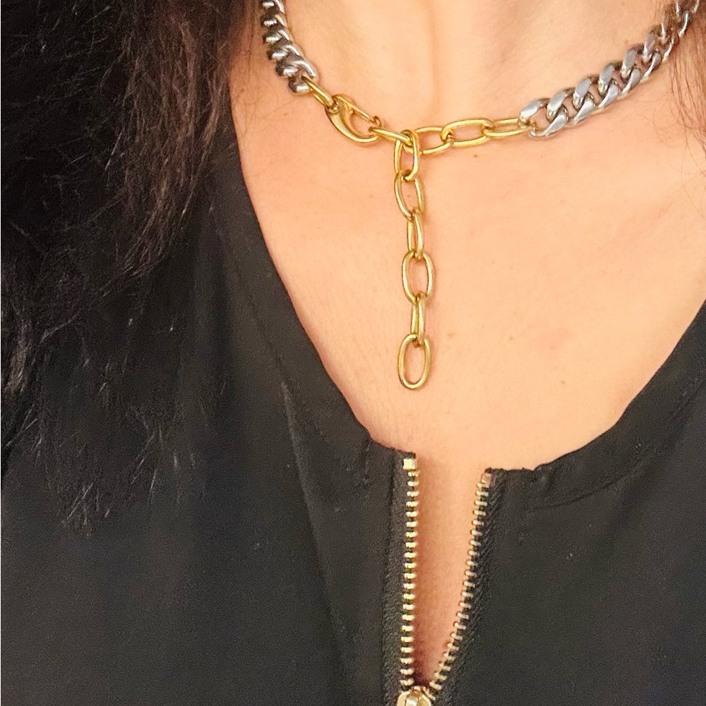 Mixed Stainless Steel Chain Link Necklace - Gold & Silver - Picture 5 of 8